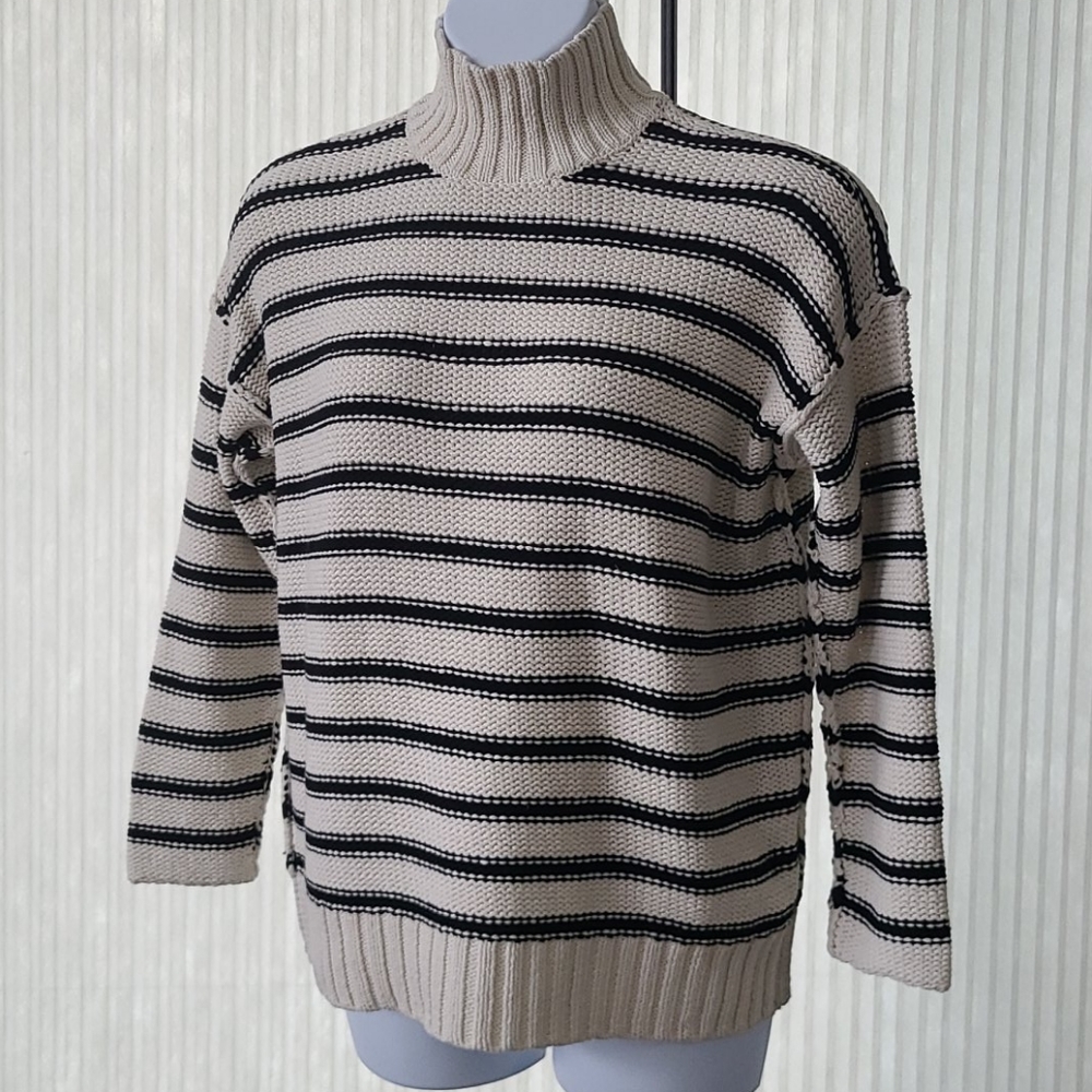 Lauren Striped Reverse  Mock Neck Sweater